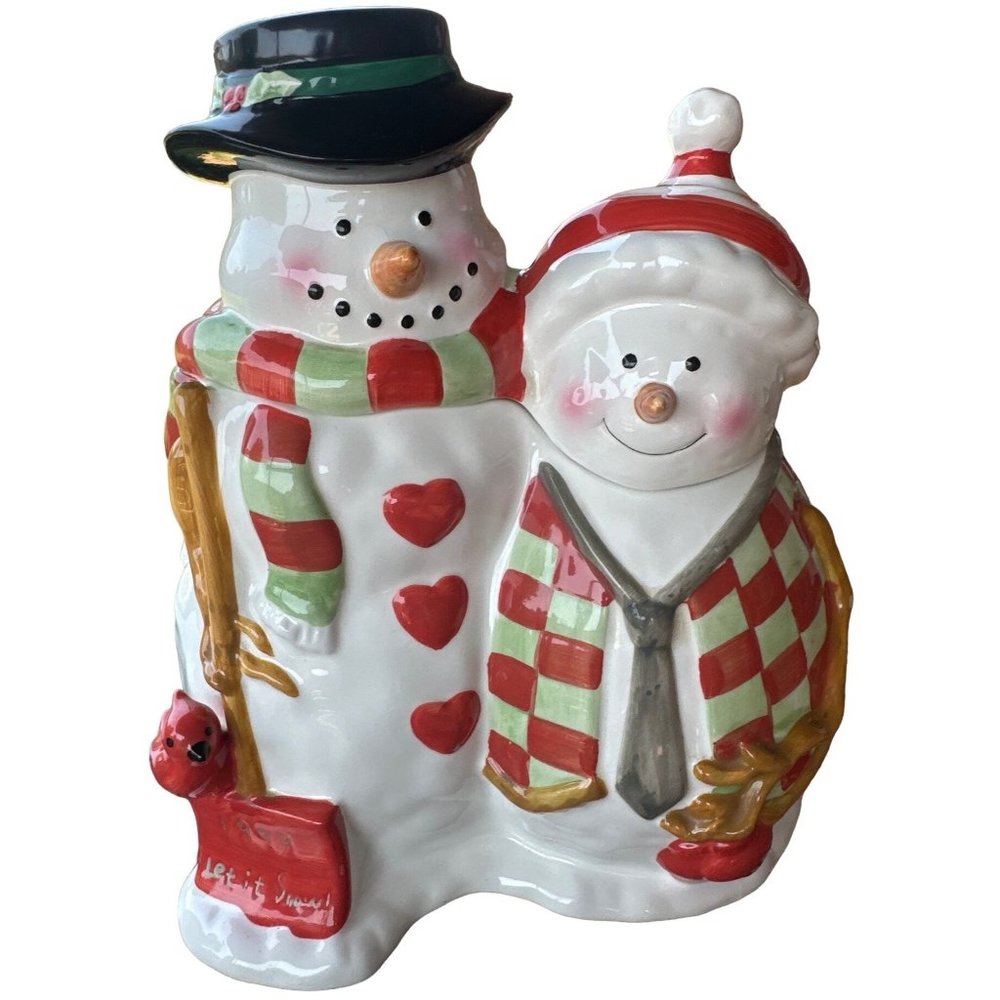 1999 VTG Asia Master Group Ceramic Cookie Jar Snowman Let It Snow Christmas 11"